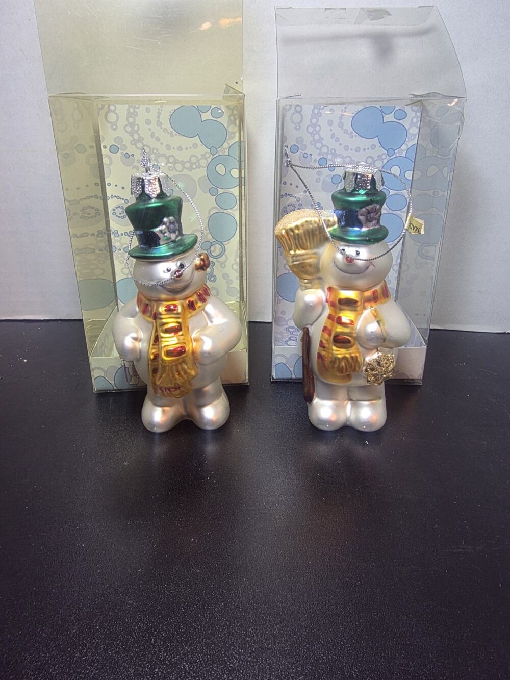 Vintage Frosty The Snowman Glass Christmas Ornament . 2 Piece